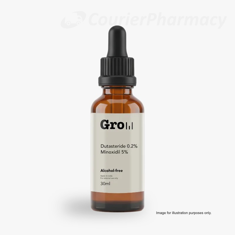 Gro Dutasteride 0.2%, minoxidil 5% in Trichosol topical hair loss solution courierpharmacy.o.uk