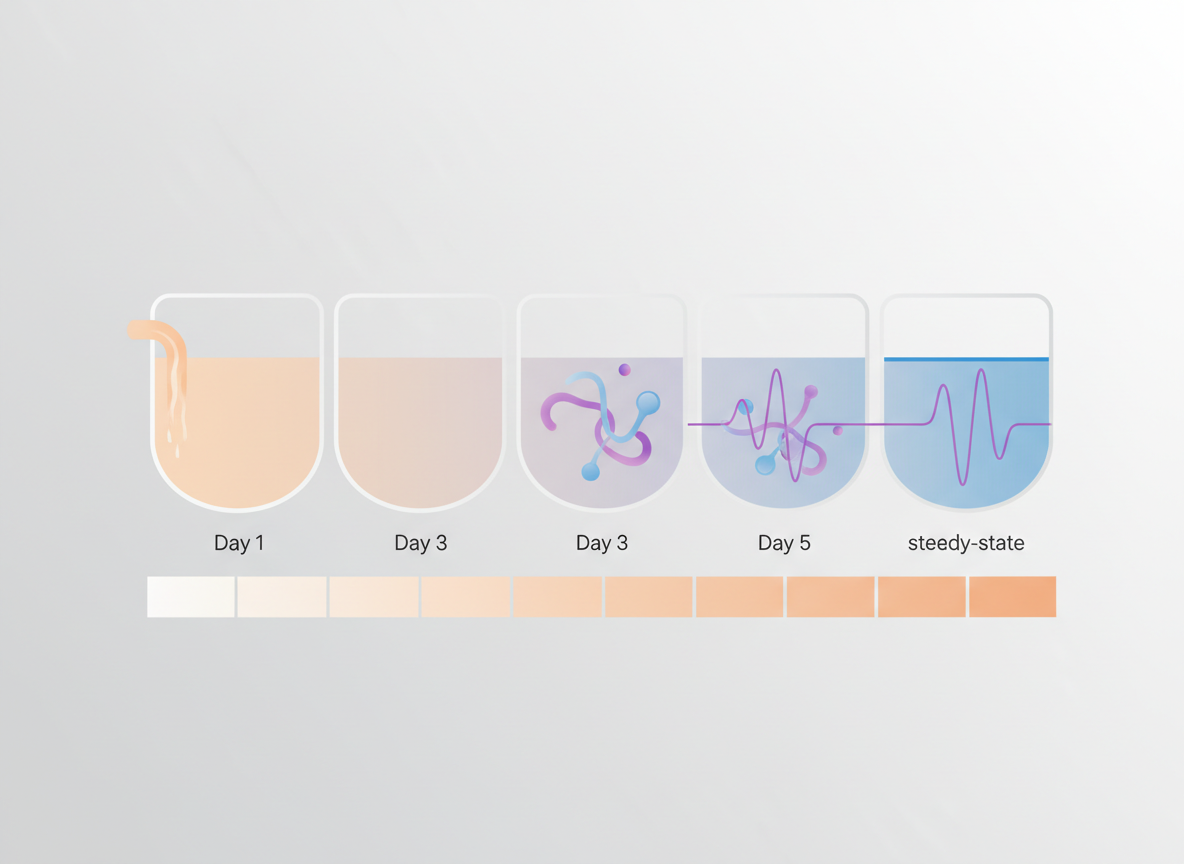 How Long Daily Tadalafil Takes to Settle In | courierstaging.mystagingwebsite.com Technical infographic-style image showing daily tadalafil 5mg building to a steadier level over several days, designed for courierstaging.mystagingwebsite.com.
