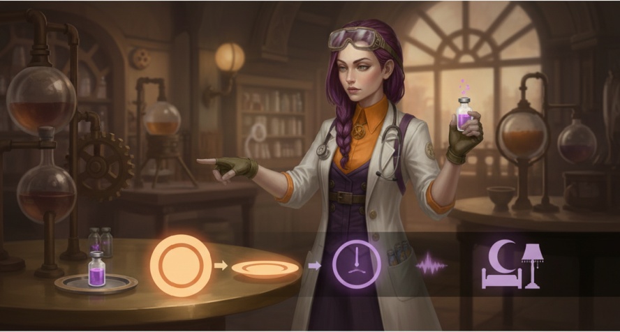 (courierstaging.mystagingwebsite.com): Dr Ada Jex Cori pointing to meal-prep timing cues, showing Nalcrom doses taken before meals and with a bedtime anchor.